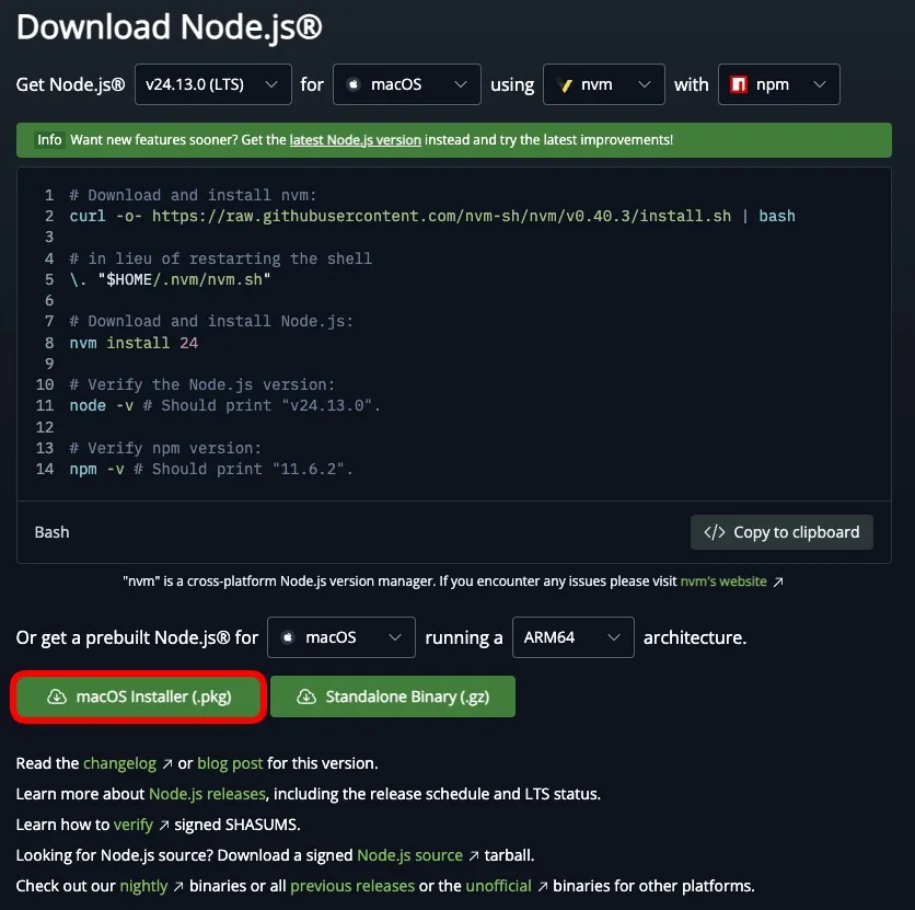 Node.js download page